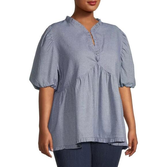 Harshman “Aiya” Blouse in a Navy Houndstooth with Ruffle Trim – NWT – Size Large - Picture 4 of 11
